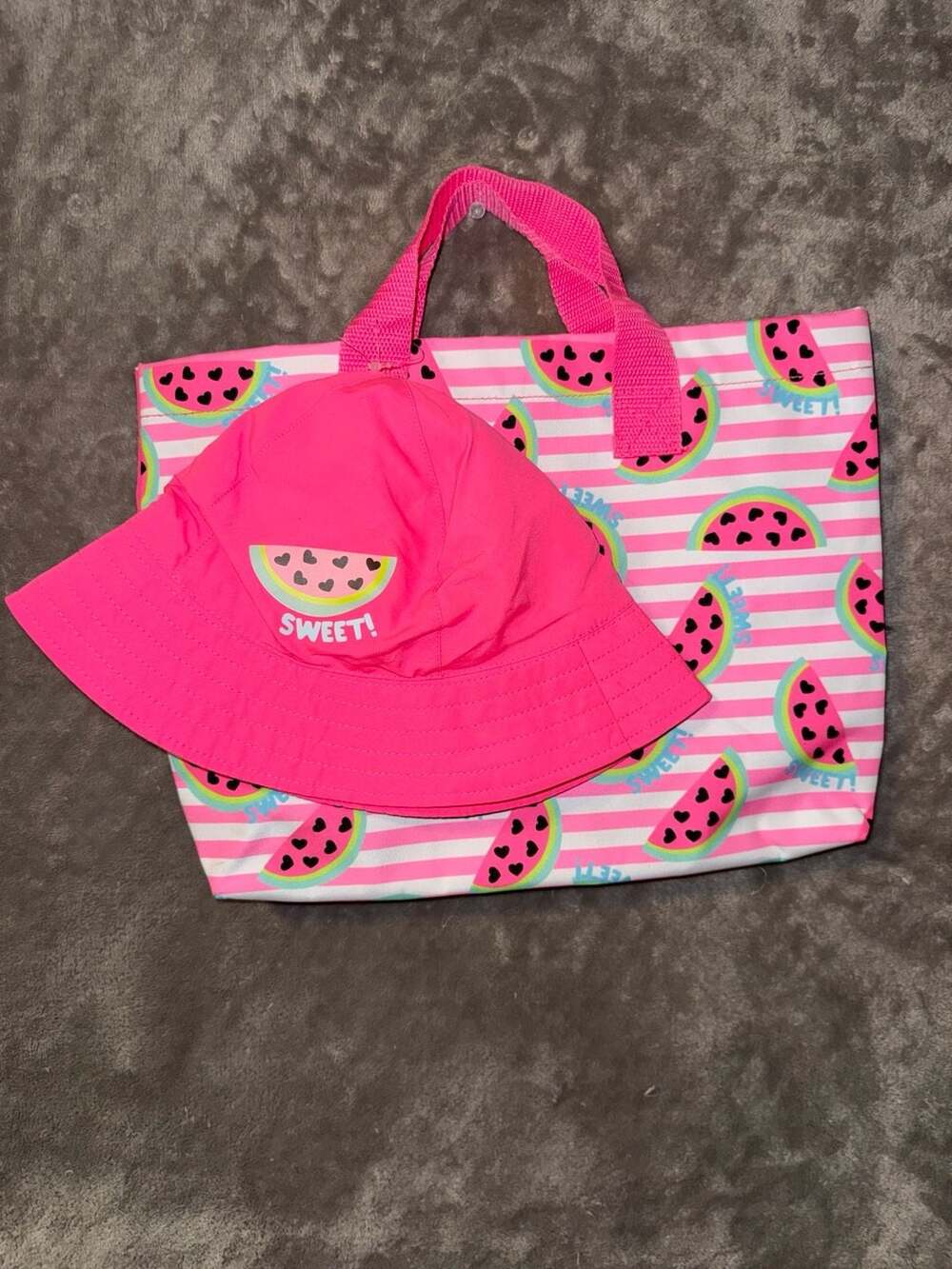 Wonder Nation Girl's Watermelon Print Pool Beach Tote Bag and Bucket Hat Set